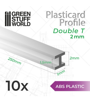 ABS Plasticard - Profile DOUBLE-T 2 mm - 10 pcs.