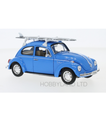 Volkswagen Beetle, blue, with Surfboard, 1972