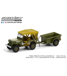 Hitch & Tow Series 22 - 1943 Willys MB Jeep with M5 Liquid Vesicant Detector Invasion Star and 1/4 Ton Cargo Trailer Solid Pack
